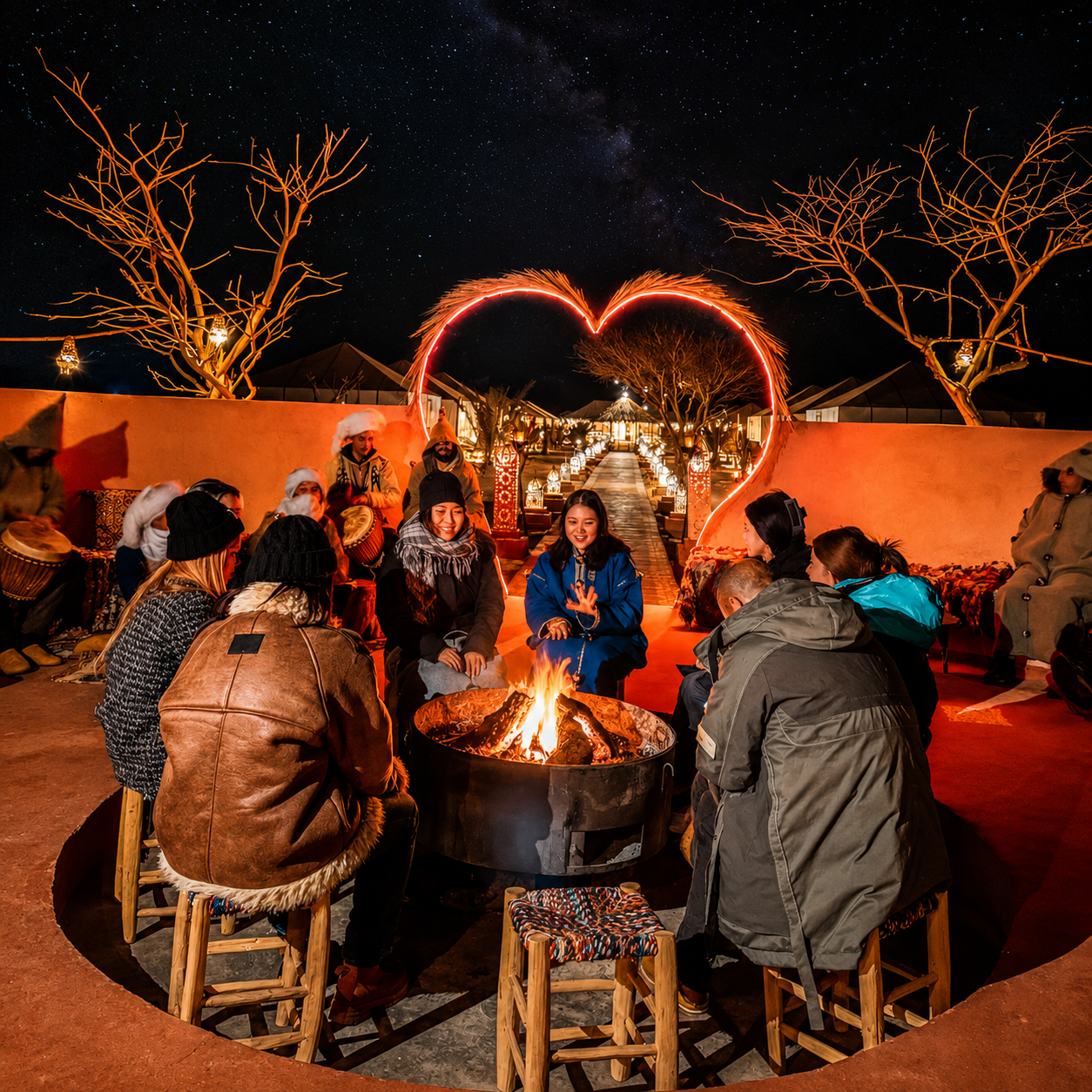 Luxury desert camp at sunset